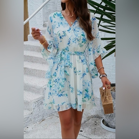 FLORAL RUFFLED SPRING MIDI DRESS - Picture 2 of 2